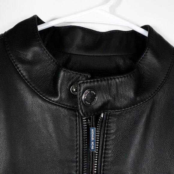 New $398 Michael Kors Men's Genuine Leather Racer Jacket Black Large 4057 - Picture 11 of 13
